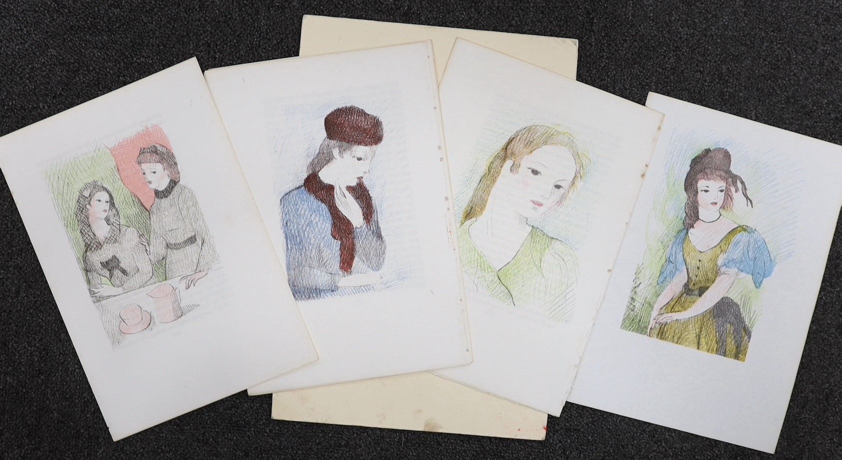 Marie Laurencin, 5 original lithographs, book illustrations pub. 1939, 25 x 17cm, unframed.